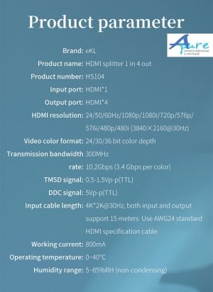 eKL-HS104 ( 1入4 出 4K HDMI 2.0 Ver分配器 )