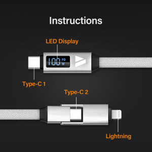 SUPERV CC16極速充電/顯示充電數據/3合1磁吸轉換充電線-黑色